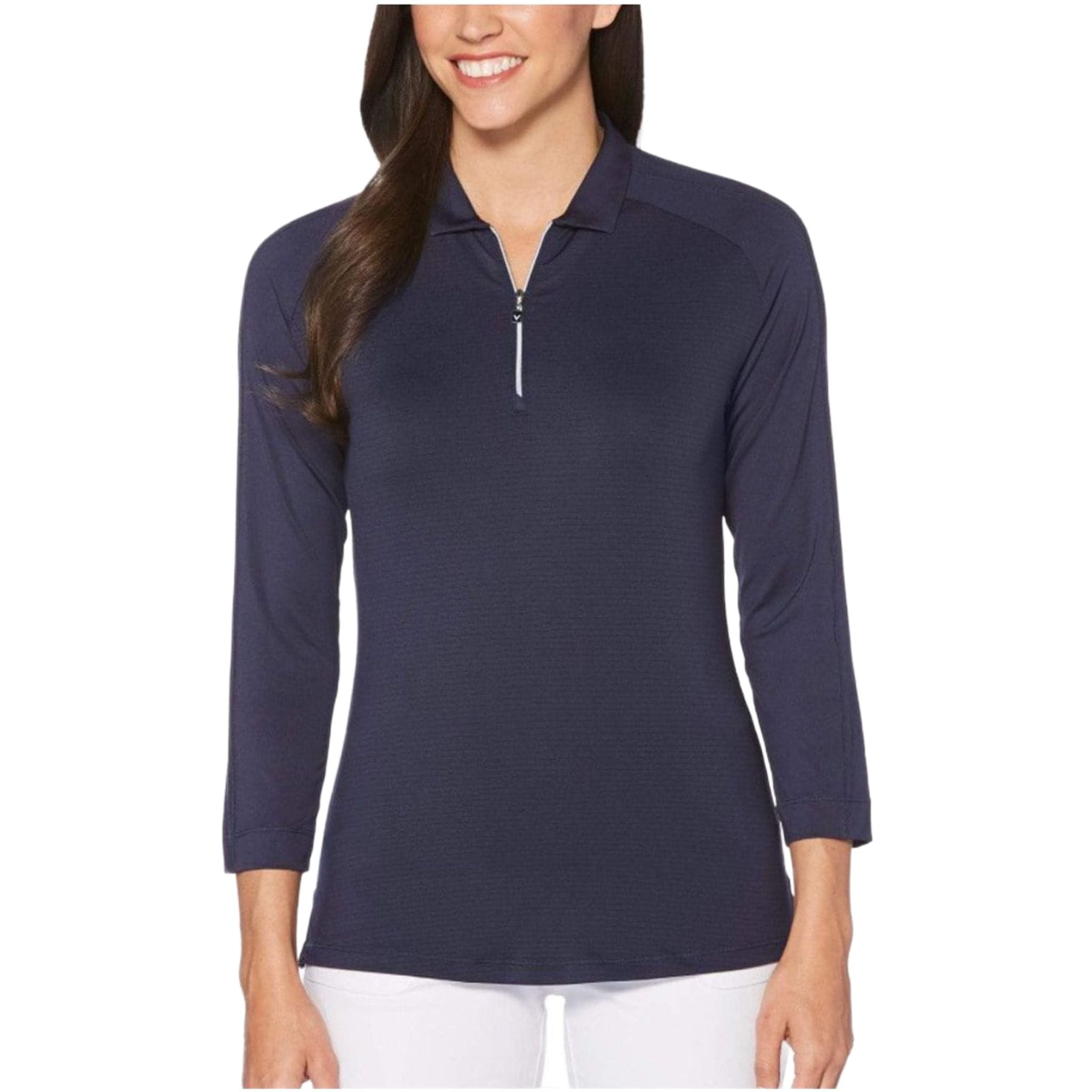 Callaway W Shadow Stripe 3/4 LS Polo Peacoat Damen