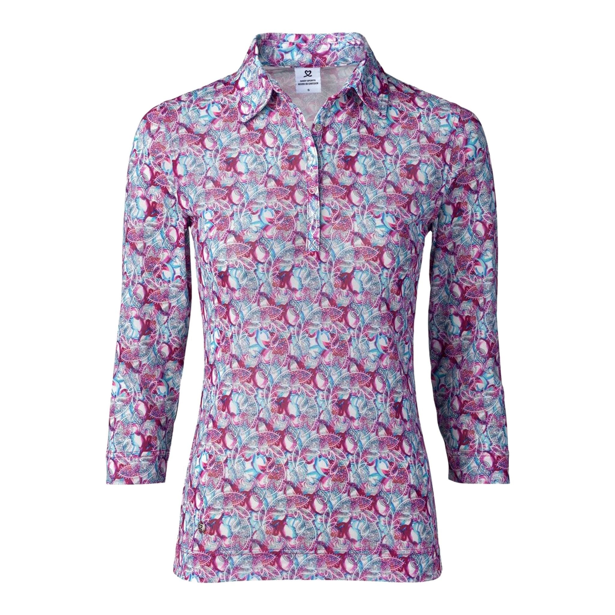 Daily Sports Paisley Mesh 3/4-Arm Polo Hellblau Damen