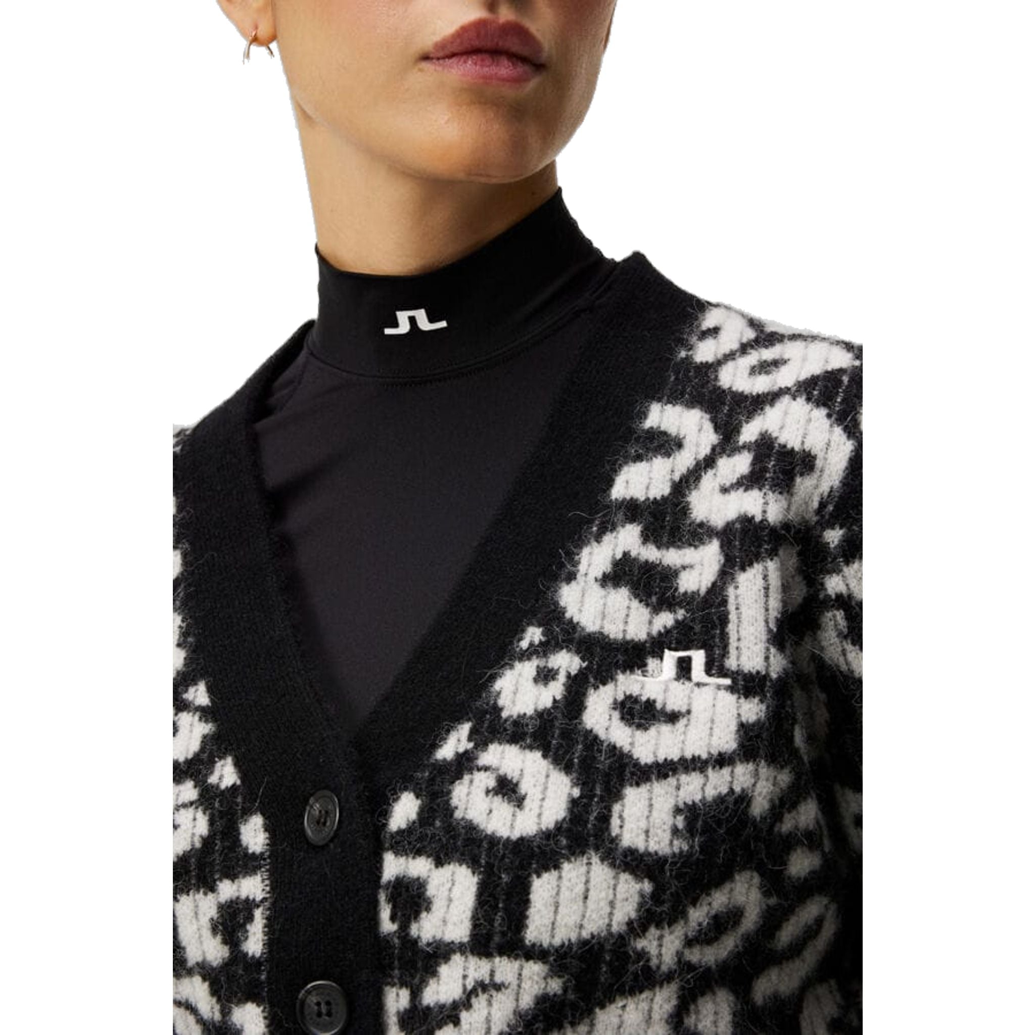 J. Lindeberg W Mallory Cropped Cardigan Leo-Print Black/White Damen