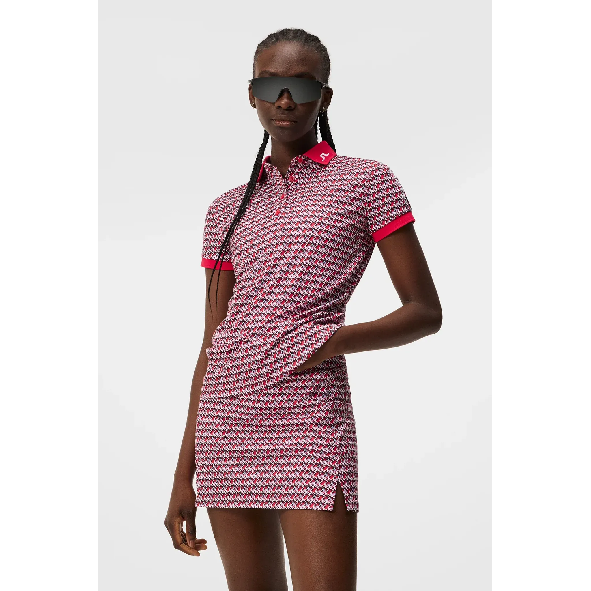 J. Lindeberg Tour Tech Print Polo Dámské JLMicro Bridge Rose Red Dámské
