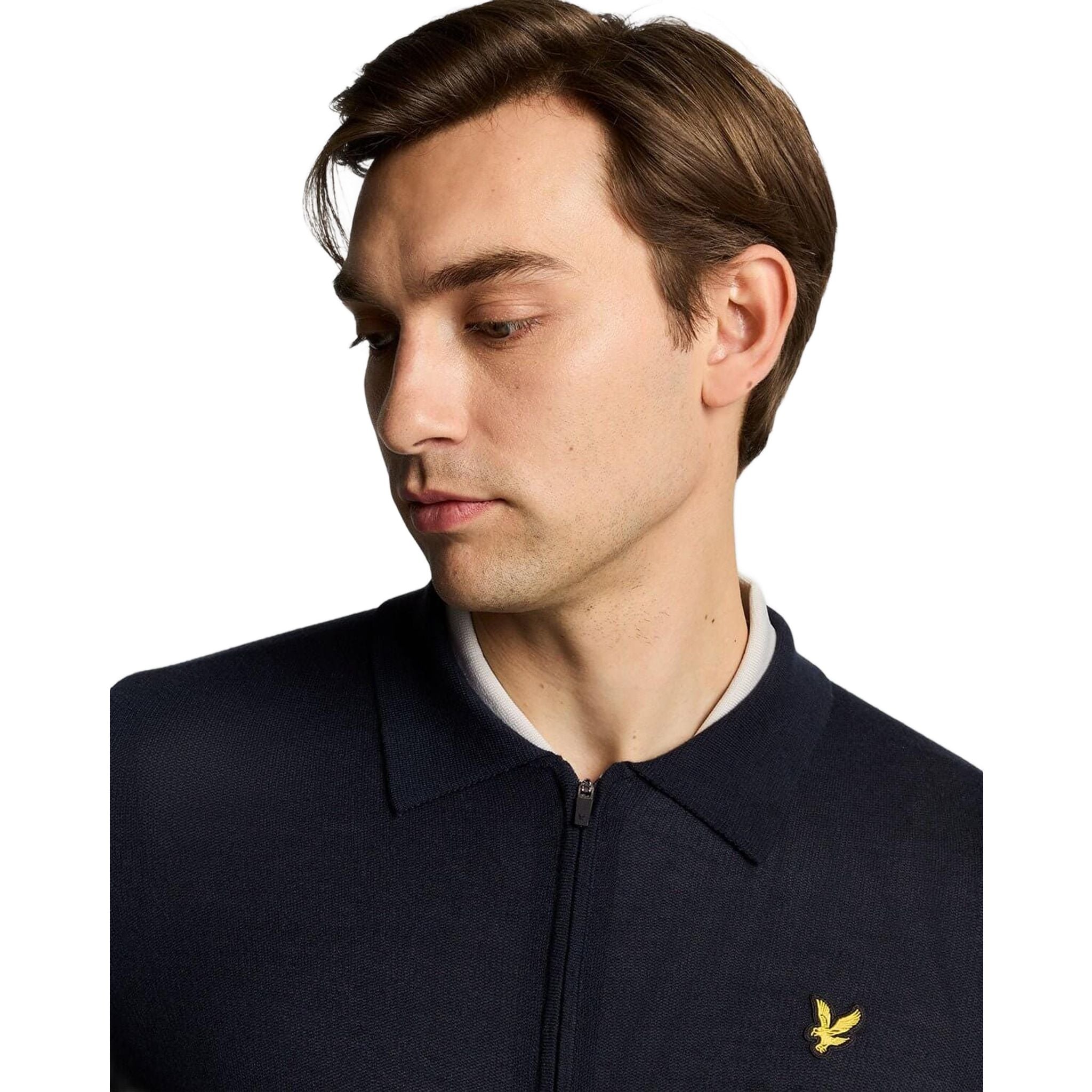 Pánský kardigan s lehkým pleteným límečkem Lyle & Scott