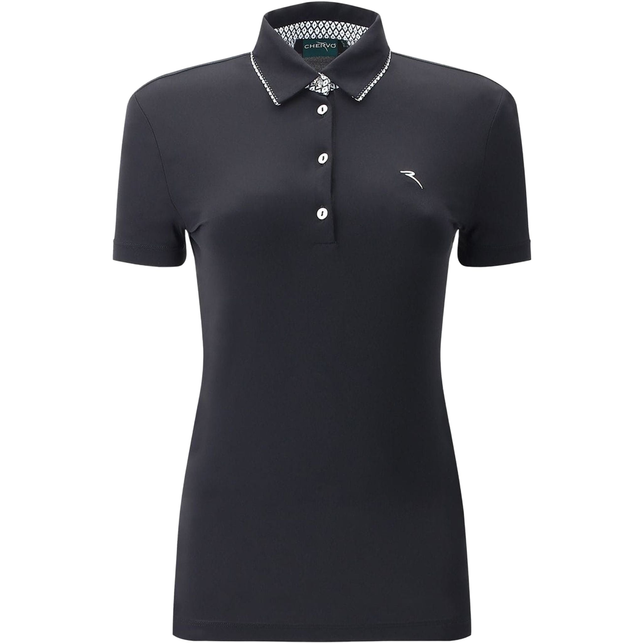 Chervo W Aroa SS Polo Schwarz (Kragen-Muster) Damen