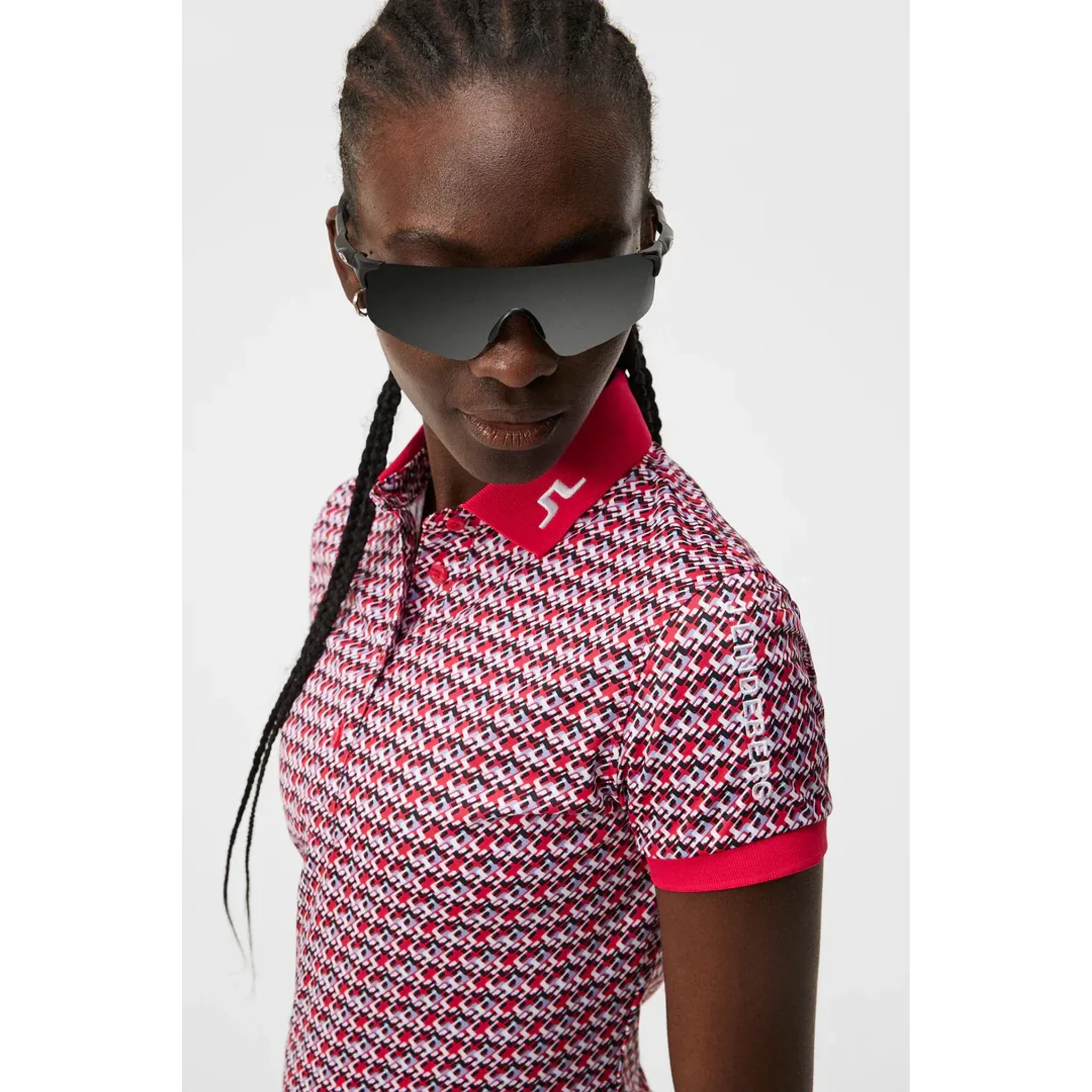 J. Lindeberg Tour Tech Print Polo Dámské JLMicro Bridge Rose Red Dámské